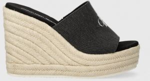 Šľapky Calvin Klein Jeans SLIDE WEDGE ROPE SANDAL ML BTW dámske, čierna farba, na kline, YW0YW01356