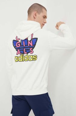 Bavlnená mikina adidas Originals Trefoil Hood 1 pánska, béžová farba, s kapucňou, s potlačou, IS2916,