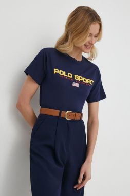 Bavlnené tričko Polo Ralph Lauren dámsky, tmavomodrá farba