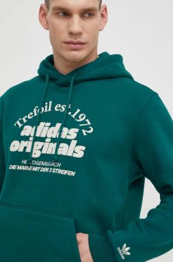 Mikina adidas Originals GRF Hoodie pánska, zelená farba, s kapucňou, s potlačou, IS1412