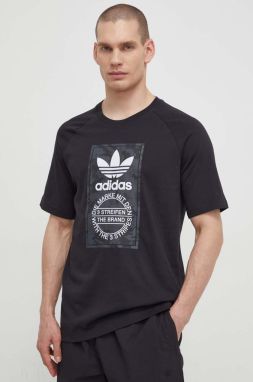 Bavlnené tričko adidas Originals Camo Tongue pánske, čierna farba, s potlačou, IS0236,