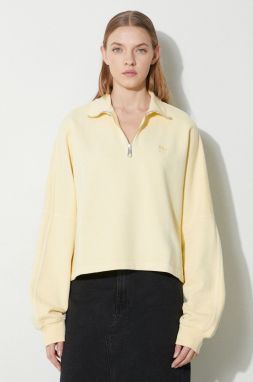 Bavlnená mikina adidas Originals Essentials+ dámska, žltá farba, jednofarebná, IR6016