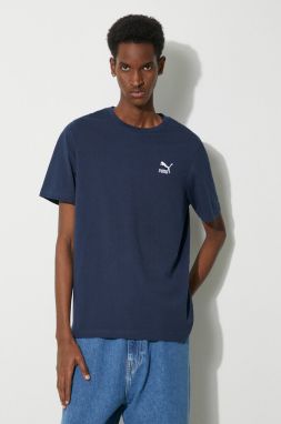 Bavlnené tričko Puma CLASSICS Small Logo Tee pánske, tmavomodrá farba, s nášivkou, 625414,