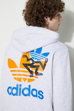 Bavlnená mikina adidas Originals Trefoil Hoodie pánska, šedá farba, s kapucňou, s potlačou, IS2913