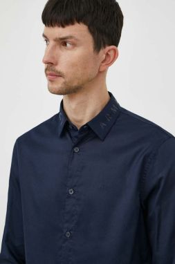 Bavlnená košeľa Armani Exchange pánska, tmavomodrá farba, regular, s klasickým golierom, 3DZC36 ZNAUZ
