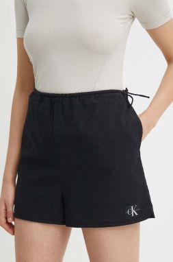 Bavlnené šortky Calvin Klein Jeans čierna farba, jednofarebné, vysoký pás