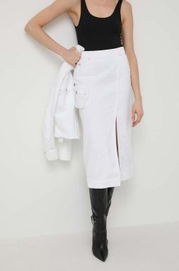 Rifľová sukňa Armani Exchange biela farba, midi, rovný strih, 3DYN65 Y15MZ