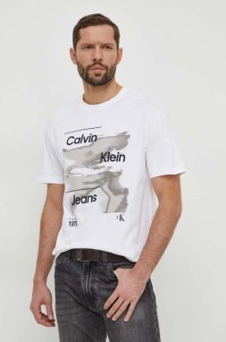 Bavlnené tričko Calvin Klein Jeans pánsky, biela farba, s potlačou