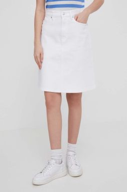 Rifľová sukňa Tommy Hilfiger biela farba, mini, rovný strih