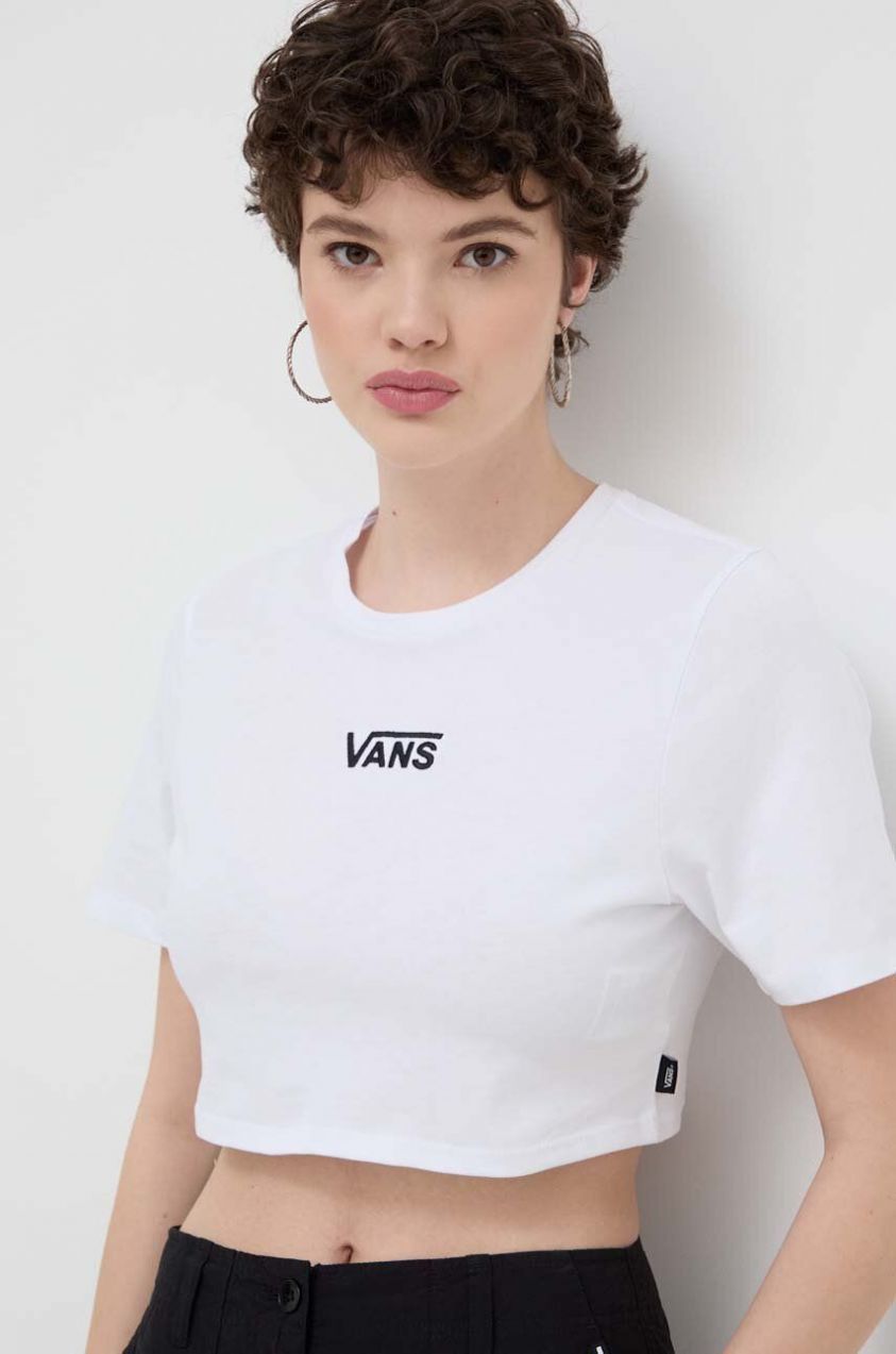 Bavlnené tričko Vans dámsky, biela farba