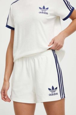 Šortky adidas Originals Terry dámske, biela farba, s nášivkou, vysoký pás, IT9841