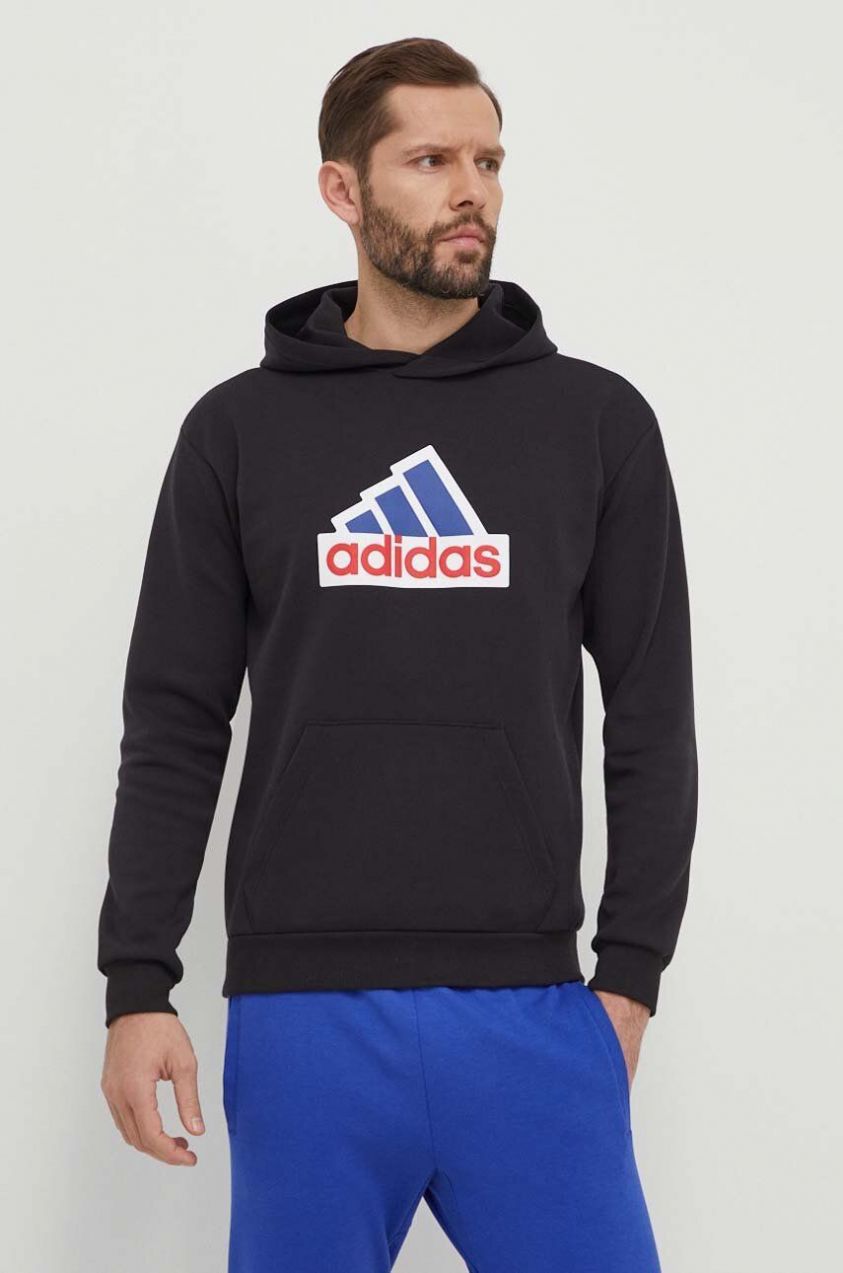 Mikina adidas pánska, čierna farba, s kapucňou, s potlačou, IS3233