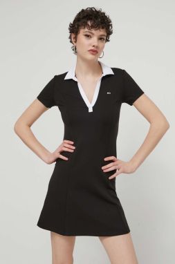 Šaty Tommy Jeans čierna farba, mini, priliehavá, DW0DW17937