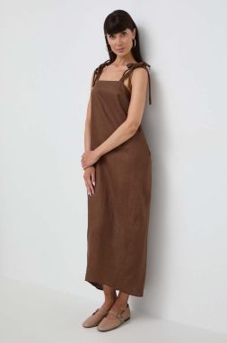 Ľanové šaty Max Mara Leisure hnedá farba,maxi,rovný strih,2416221038600