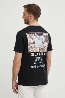 Bavlnené tričko Guess pánske, čierna farba, s nášivkou, M4GI30 I3Z14