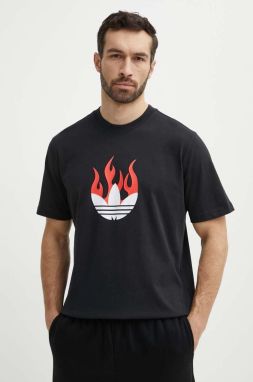 Bavlnené tričko adidas Originals Flames pánske, čierna farba, s potlačou, IS0178