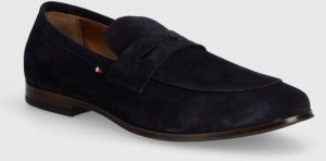 Semišové mokasíny Tommy Hilfiger CASUAL LIGHT FLEXIBLE SDE LOAFER pánske, tmavomodrá farba, FM0FM04988