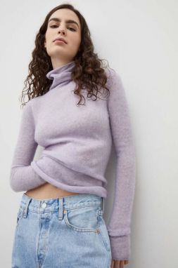 Vlnený sveter American Vintage dámsky, fialová farba, tenký, s rolákom