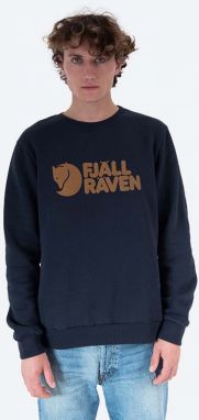 Bavlnená mikina Fjallraven Logo Sweater pánska, tmavomodrá farba, s nášivkou, F84142