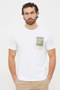Bavlnené tričko Calvin Klein pánsky, biela farba, s potlačou