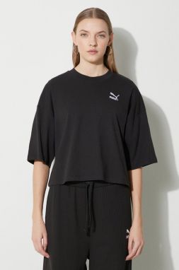 Bavlnené tričko Puma BETTER CLASSICS Oversized dámske, čierna farba, 624226