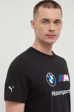 Bavlnené tričko Puma x BMW pánske,čierna farba,s potlačou,621314