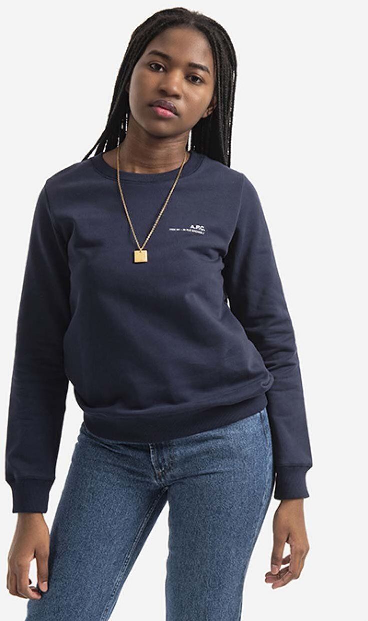 Bavlnená mikina A.P.C. Sweat Item F COEAS-F27663 BLACK dámska, tmavomodrá farba, s potlačou