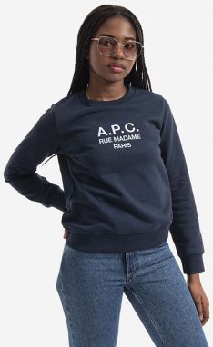 Bavlnená mikina A.P.C. Sweat Tina COEBH-F27561 MARINE dámska, tmavomodrá farba, s nášivkou
