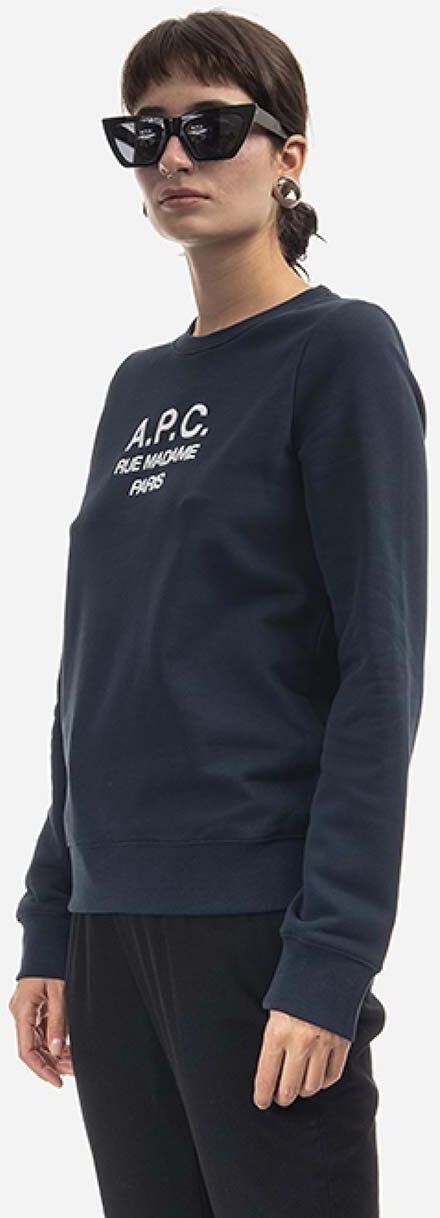 Bavlnená mikina A.P.C. Sweat Tina COEZD-F27561 MARINE dámska, tmavomodrá farba, s nášivkou
