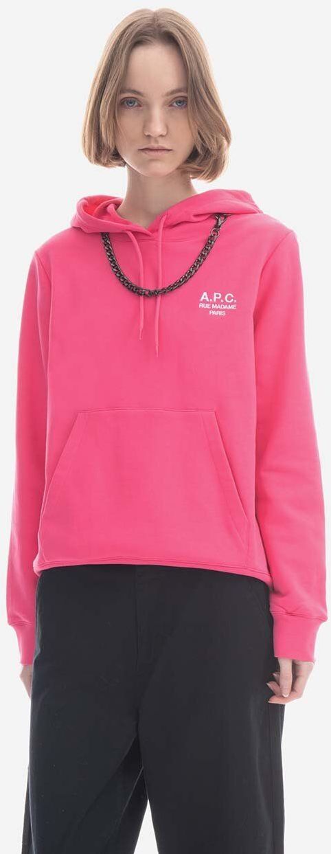Bavlnená mikina A.P.C. Hoodie Manuela dámska, ružová farba, s kapucňou, s nášivkou COEZD-F27760 BRIGHT PINK