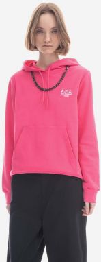 Bavlnená mikina A.P.C. Hoodie Manuela dámska, ružová farba, s kapucňou, s nášivkou COEZD-F27760 BRIGHT PINK