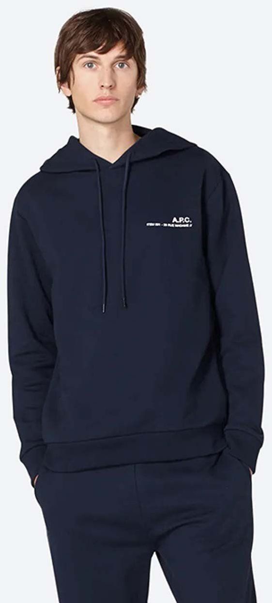 Bavlnená mikina A.P.C. Hoodie Item COEAS-H27672 BLACK pánska, tmavomodrá farba, s kapucňou, jednofarebná