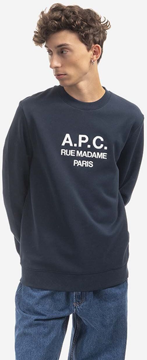 Bavlnená mikina A.P.C. Rufus Sweat COEZD-H27500 MARINE pánska, tmavomodrá farba, s potlačou