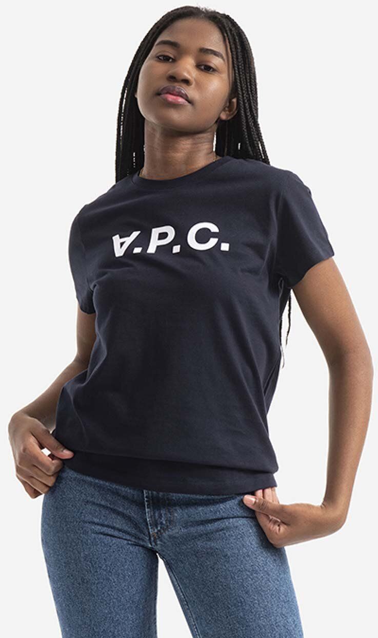Bavlnené tričko A.P.C. VPC Colour COBQX.F26944-DARKNAVY, tmavomodrá farba