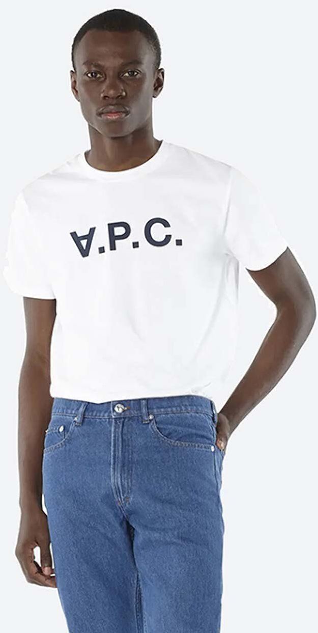 Bavlnené tričko A.P.C. Vpc Blanc COBQX.H26586-DARKNAVY, biela farba, s potlačou