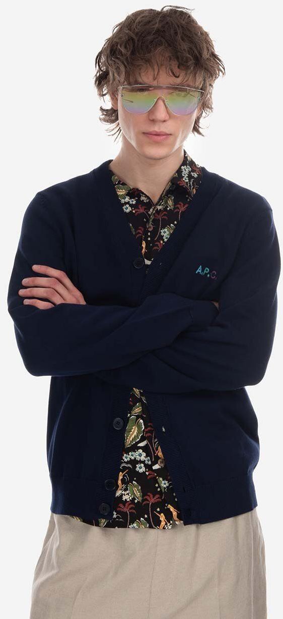 Bavlnený kardigán A.P.C. New Cardigan Joseph tmavomodrá farba, COGDK-H22229 DARK NAVY