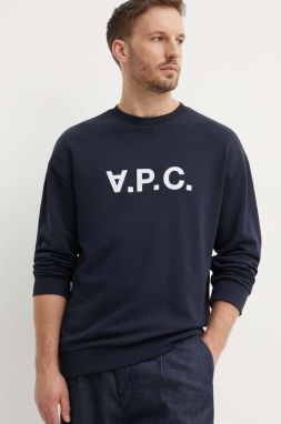 Bavlnená mikina A.P.C. pánska, tmavomodrá farba, s nášivkou