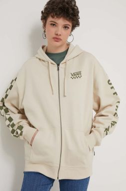 Mikina Vans dámska, béžová farba, s kapucňou, s potlačou