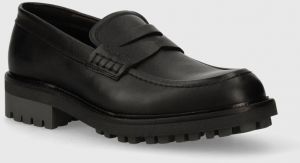 Kožené mokasíny Calvin Klein pánske, čierna farba, HM0HM01389