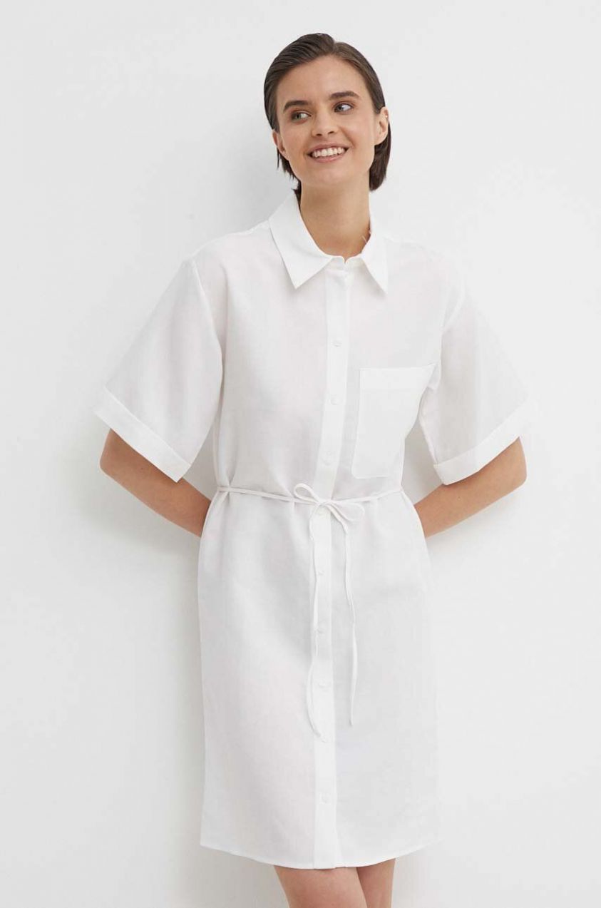 Šaty s prímesou ľanu Calvin Klein biela farba,mini,oversize,K20K206697