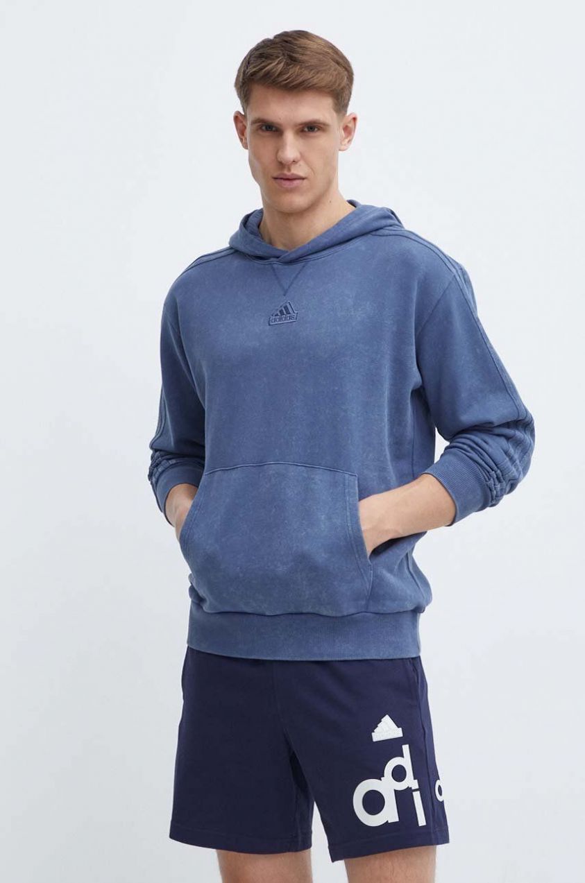 Bavlnená mikina adidas pánska, s kapucňou, jednofarebná
