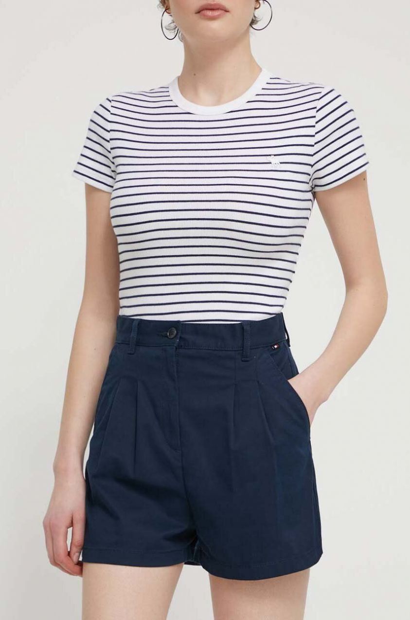 Šortky Tommy Jeans dámske,tmavomodrá farba,jednofarebné,vysoký pás,DW0DW17775