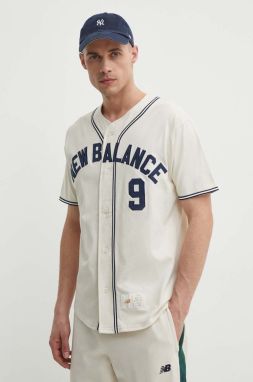 Bavlnená košeľa New Balance béžová farba, voľný strih, MT41512LIN