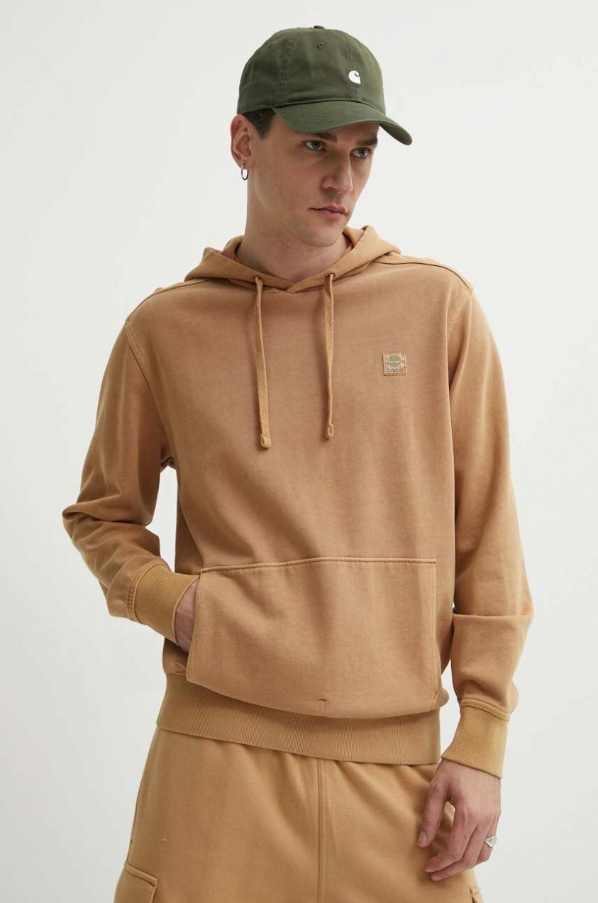 Mikina Timberland pánska, hnedá farba, s kapucňou, s nášivkou, TB0A5U9KP471
