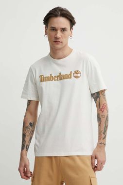 Bavlnené tričko Timberland pánske, béžová farba, s potlačou, TB0A5UPQCM91