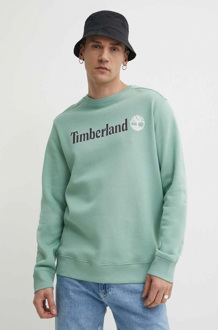 Mikina Timberland pánska, tyrkysová farba, s potlačou, TB0A5UJYEW01
