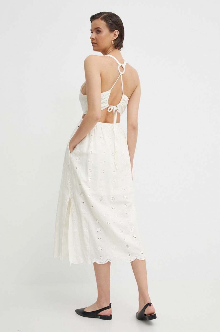 Ľanové šaty Pepe Jeans GISELA béžová farba, maxi, áčkový strih, PL953471