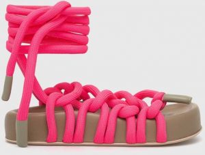 Sandále AGL Jane Laces dámske, ružová farba, na platforme, D685010PGKE762G299