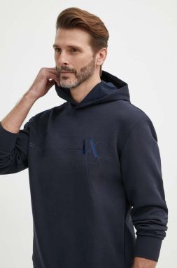 Mikina Armani Exchange pánska, tmavomodrá farba, s kapucňou, s potlačou