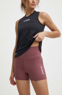 Športové krátke nohavice adidas TERREX Multi dámske, bordová farba, jednofarebné, vysoký pás, IP6872